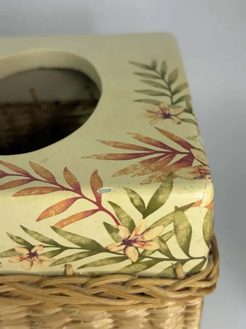 Vintage Ceramic Floral Wicker Tissue Box Cover